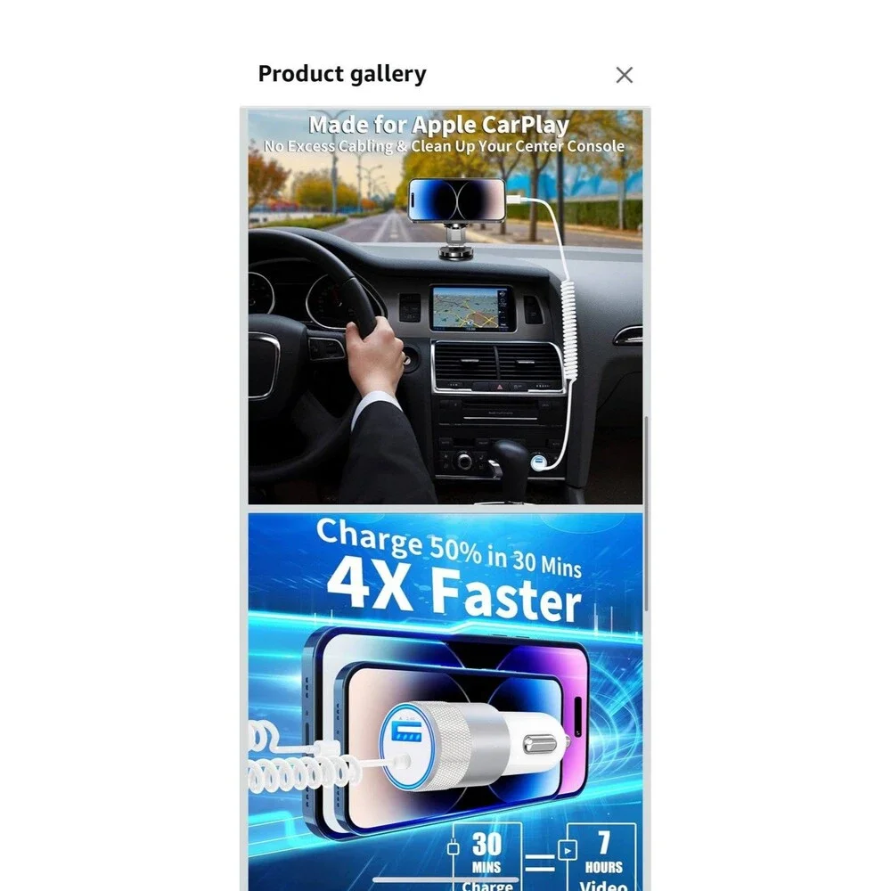 iPhone Car Charger Fast Charging, 4.8A USB Car (6FT Coiled)